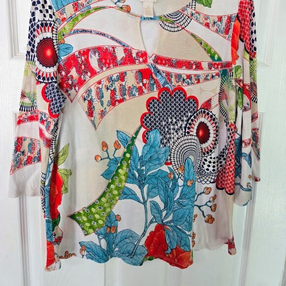 Chico's floral oriental print 3/4 sleeve top Size 2P/LP - Picture 5 of 5